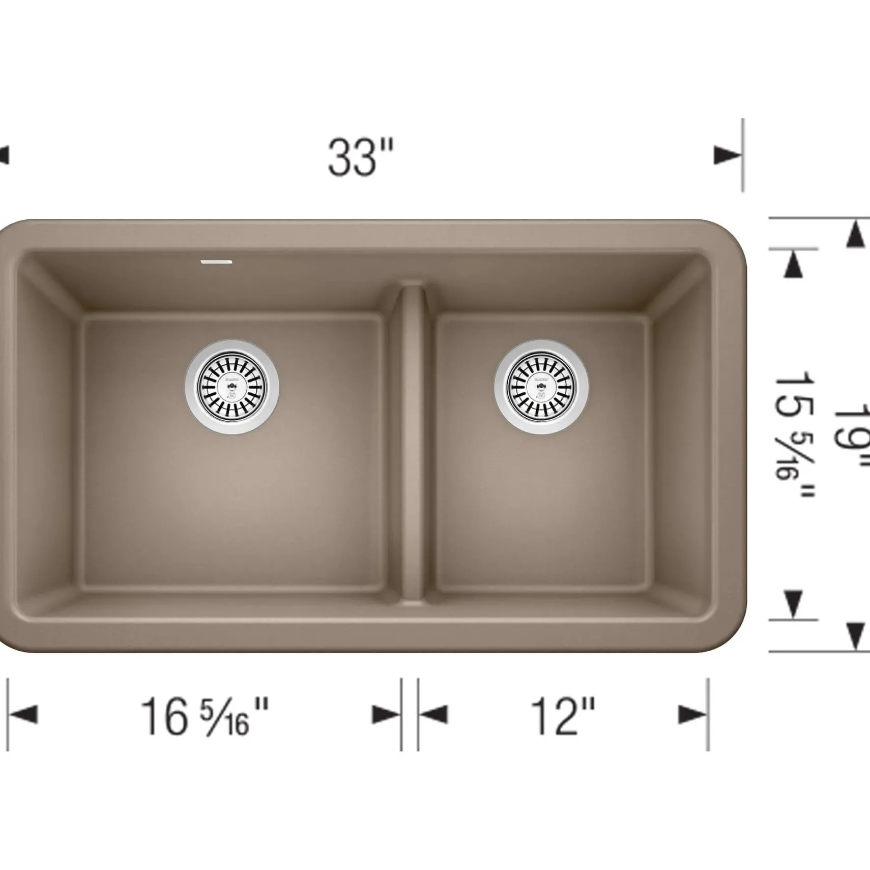 Blanco Ikon 33" Granite Composite Farmhouse Sink, Silgranit, 60/40 Double Bowl, Truffle, 402329