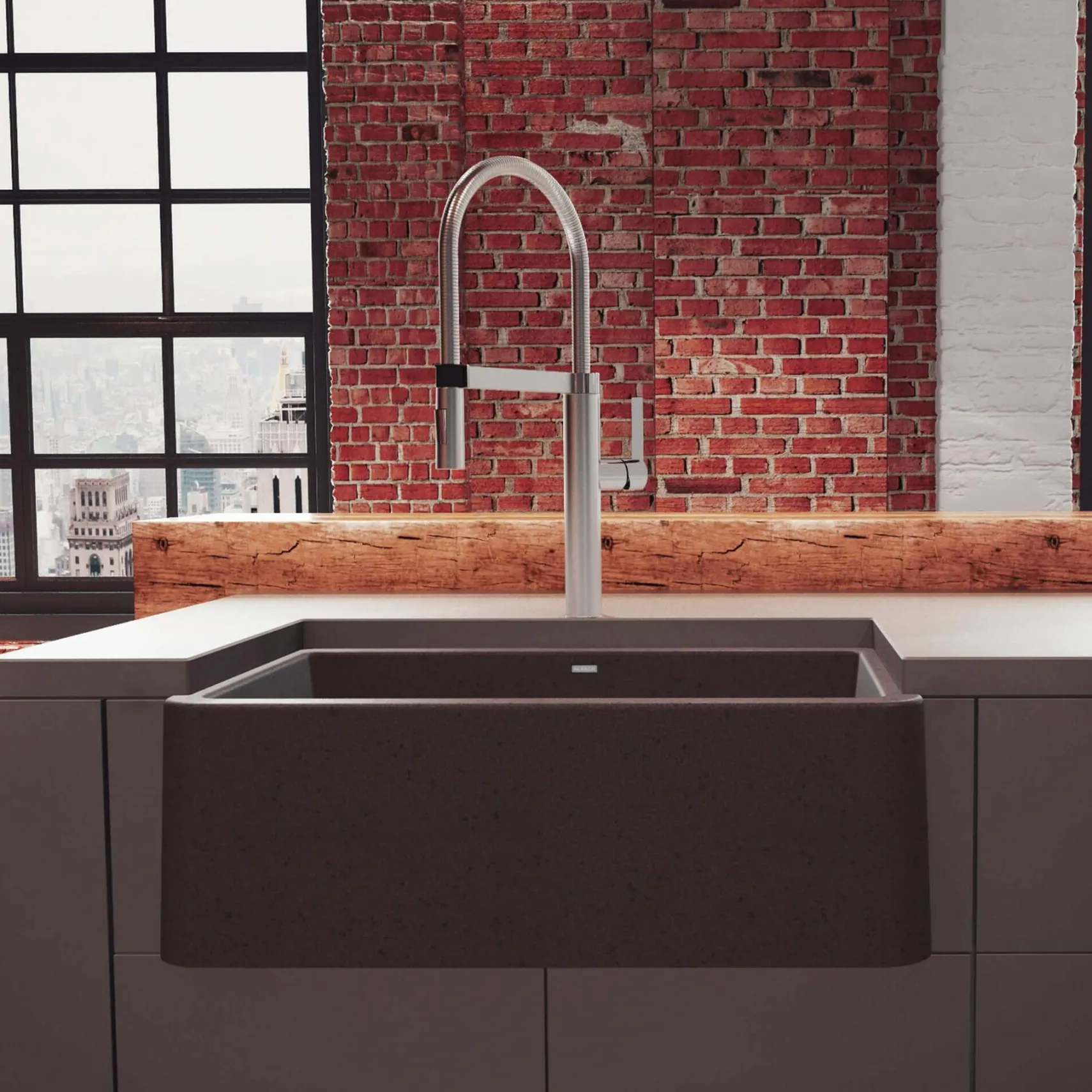 Blanco Ikon 30" Granite Composite Farmhouse Sink, Silgranit, Cafe, 401733