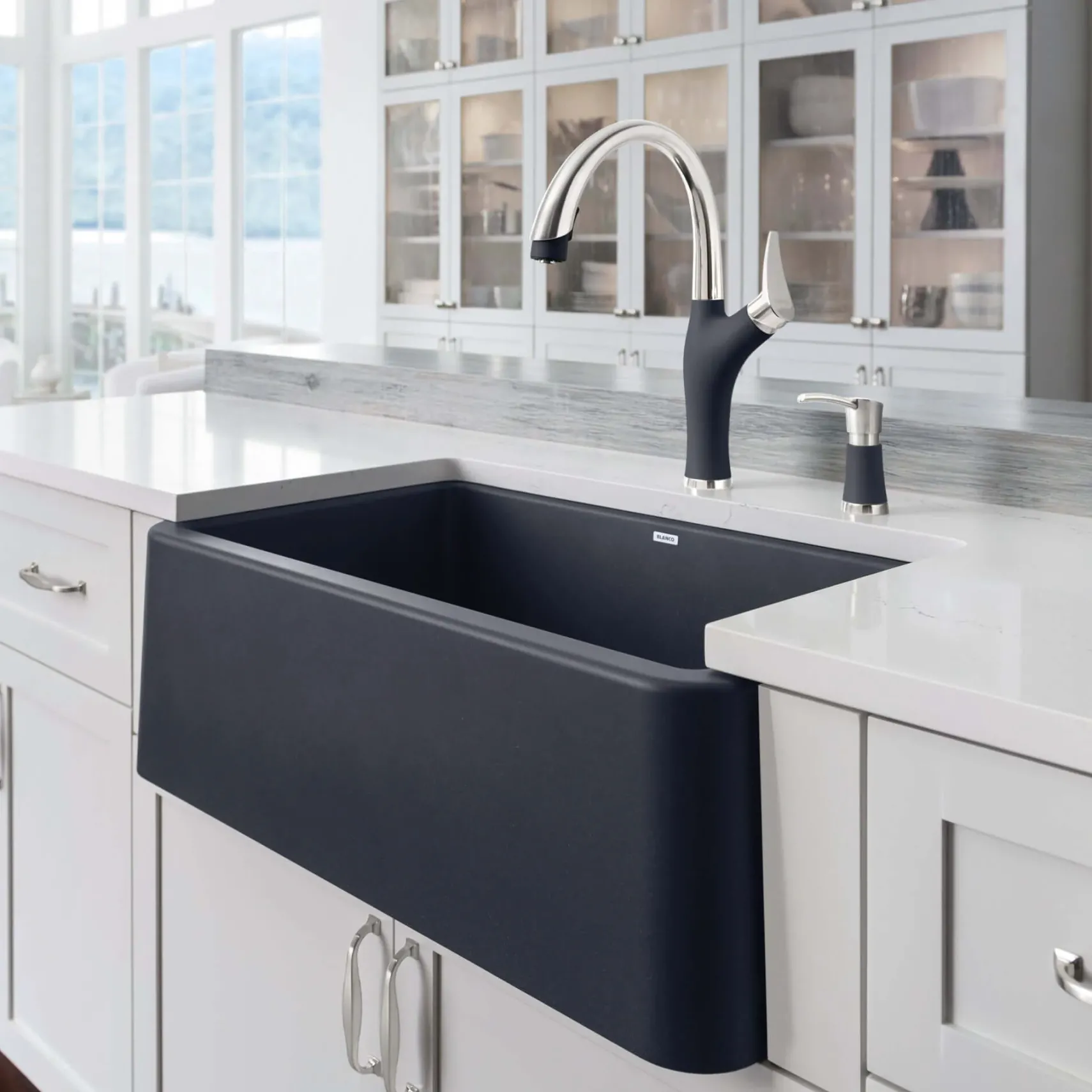 Blanco Ikon 30" Granite Composite Farmhouse Sink, Silgranit, Anthracite, 401732