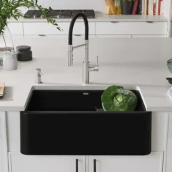 Blanco Ikon 30" Granite Composite Farmhouse Sink, Silgranit, Coal Black, 402576