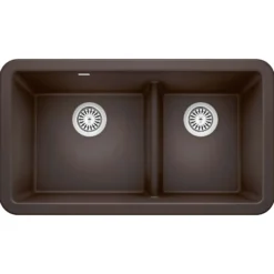 Blanco Ikon 33" Granite Composite Farmhouse Sink, Silgranit, 60/40 Double Bowl, Cafe, 402323