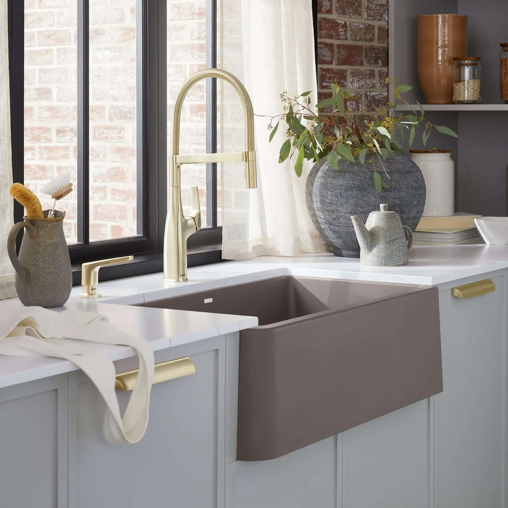 Blanco Ikon 33" Silgranit Farmhouse Sink, Volcano Gray, No Faucet Hole, 443114