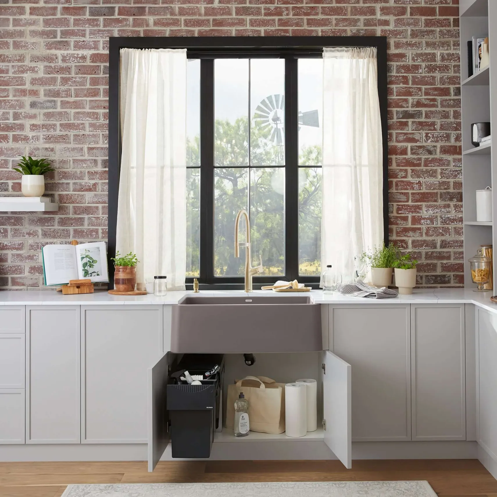 Blanco Ikon 33" Silgranit Farmhouse Sink, Volcano Gray, No Faucet Hole, 443114