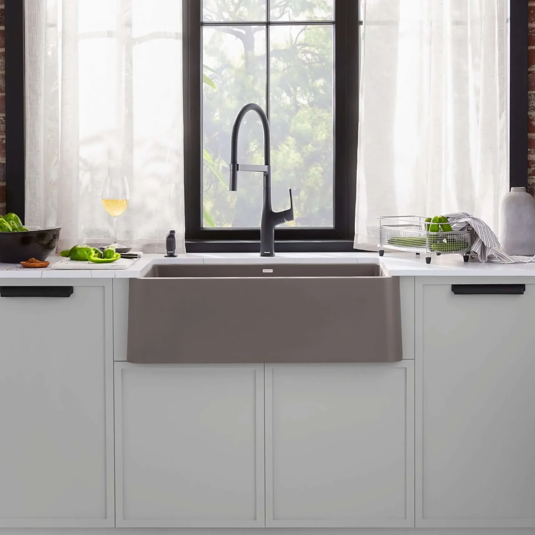 Blanco Ikon 33" Silgranit Farmhouse Sink, Volcano Gray, No Faucet Hole, 443114