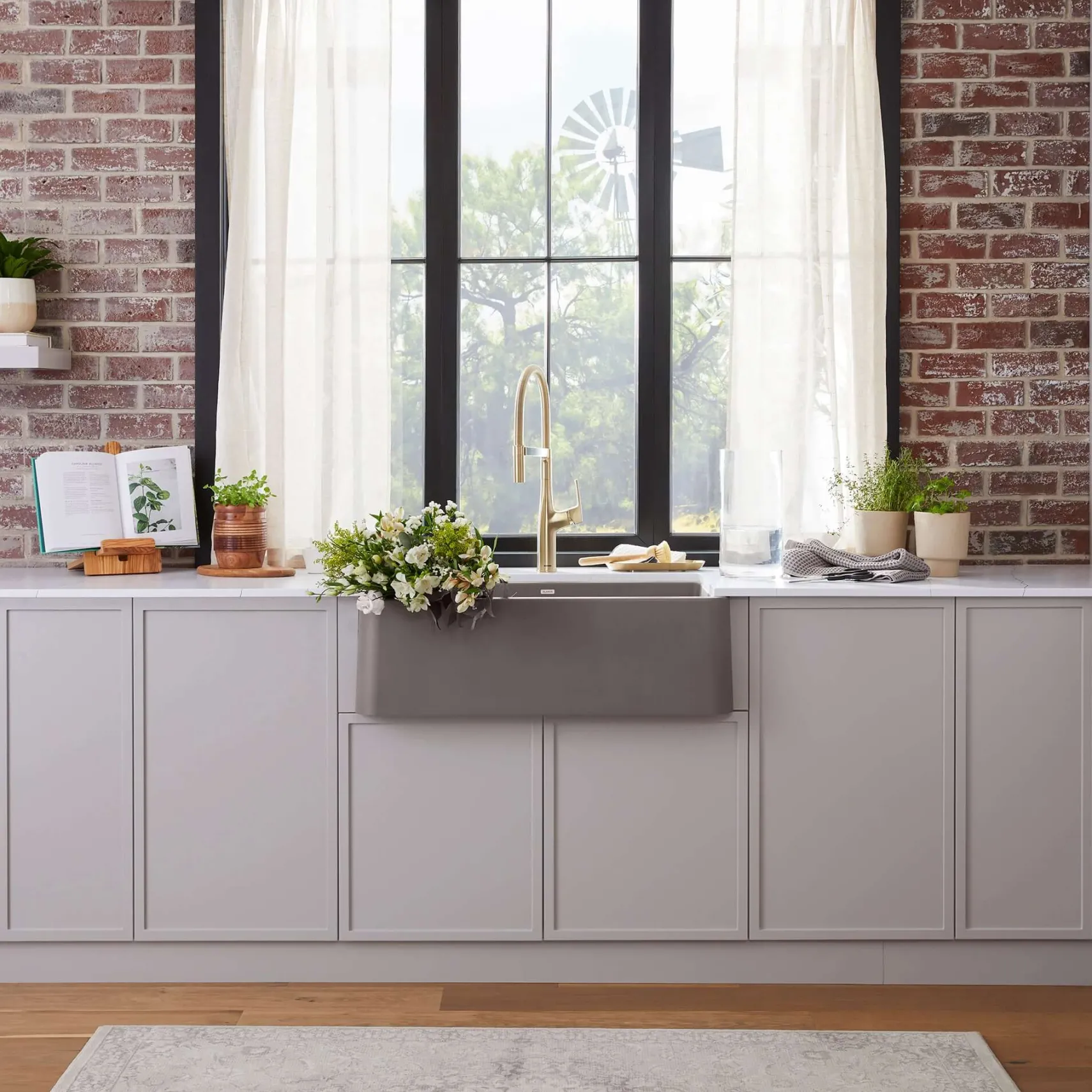 Blanco Ikon 33" Silgranit Farmhouse Sink, Volcano Gray, No Faucet Hole, 443114