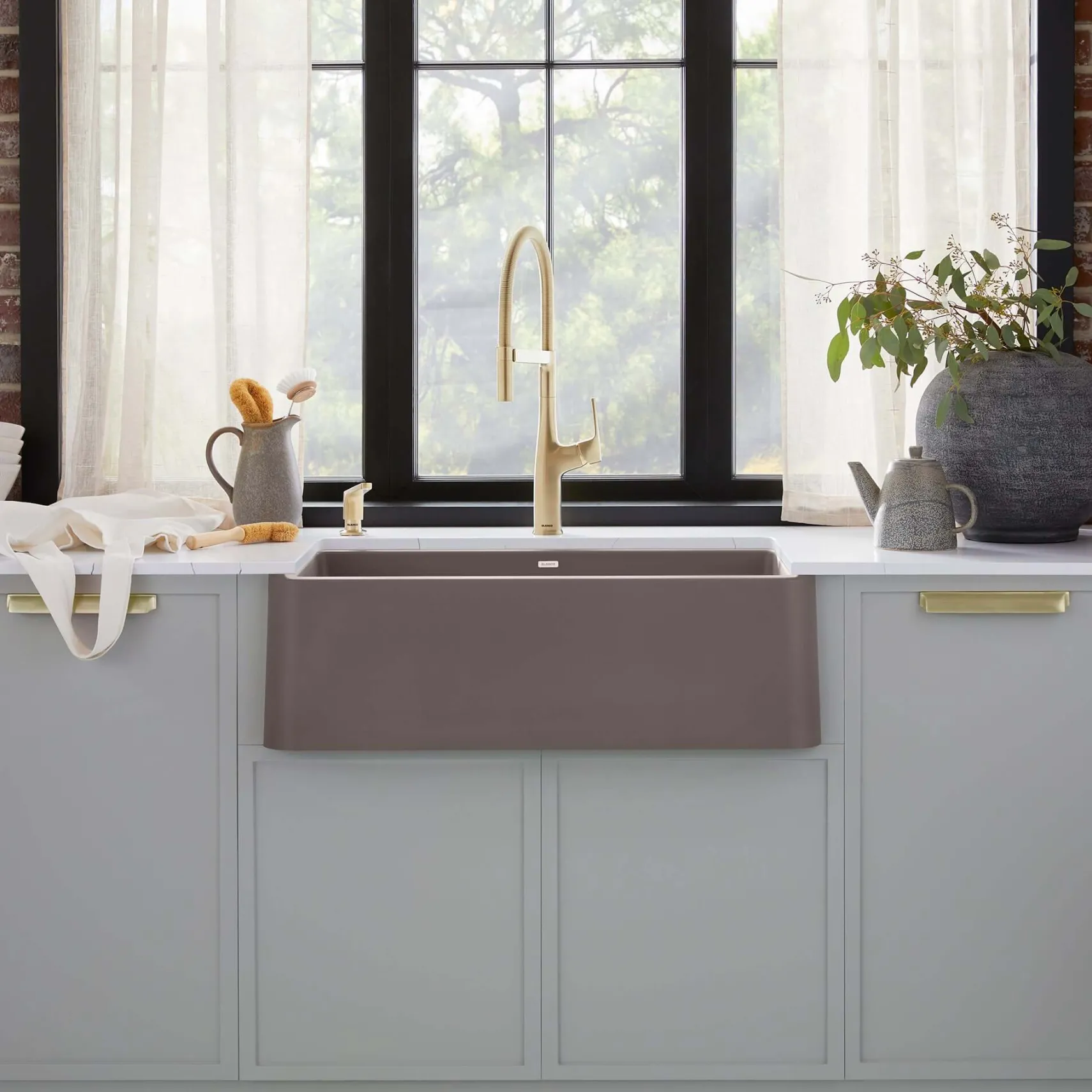 Blanco Ikon 30" Silgranit Farmhouse Sink, Volcano Gray, No Faucet Hole, 443113