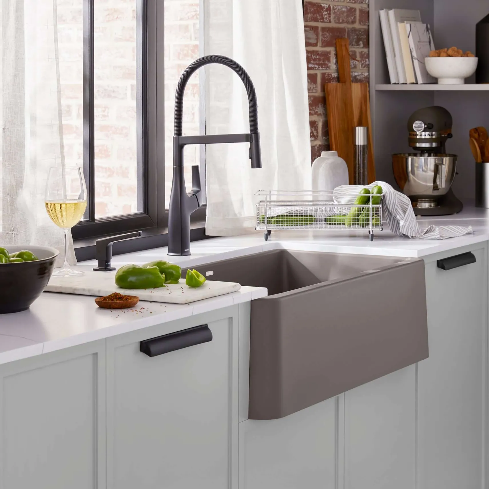 Blanco Ikon 30" Silgranit Farmhouse Sink, Volcano Gray, No Faucet Hole, 443113