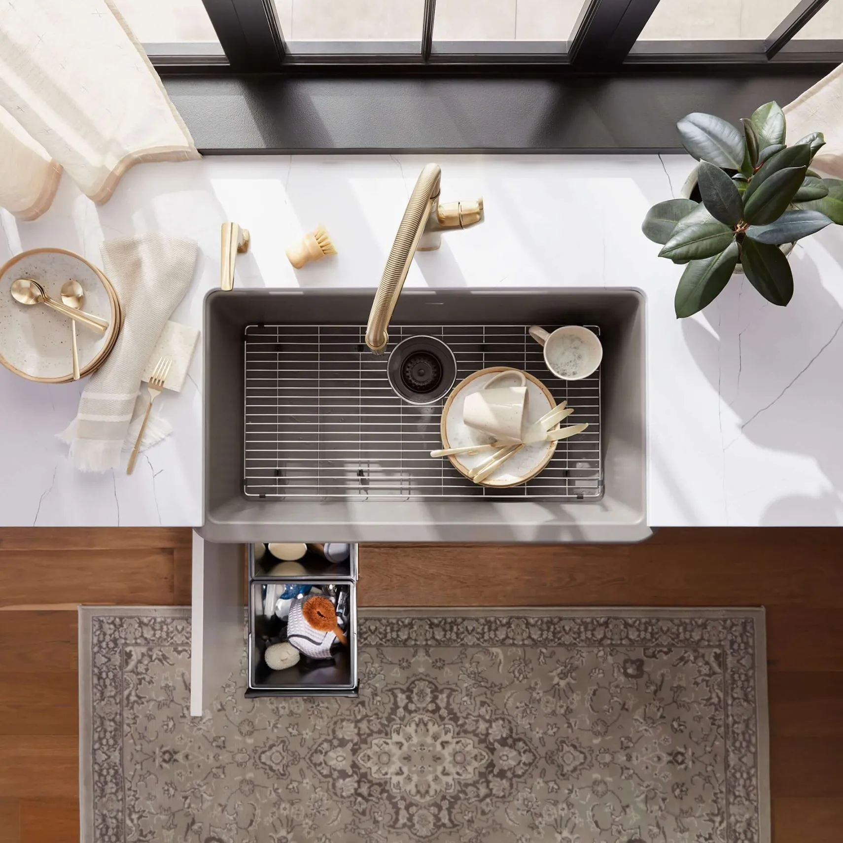 Blanco Ikon 30" Silgranit Farmhouse Sink, Volcano Gray, No Faucet Hole, 443113