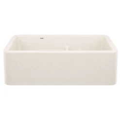 Blanco Ikon 33" Silgranit Farmhouse Sink, 60/40 Double Bowl, Soft White, No Faucet Hole, 443078