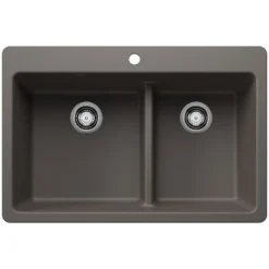 Blanco Liven 33" Dual Mount Silgranit Kitchen Sink, 60/40 Double Bowl, Volcano Gray, 1 Faucet Hole, 443216