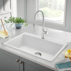 Blanco Liven 33" Dual Mount Silgranit Kitchen Sink, White, 1 Faucet Hole, 443197