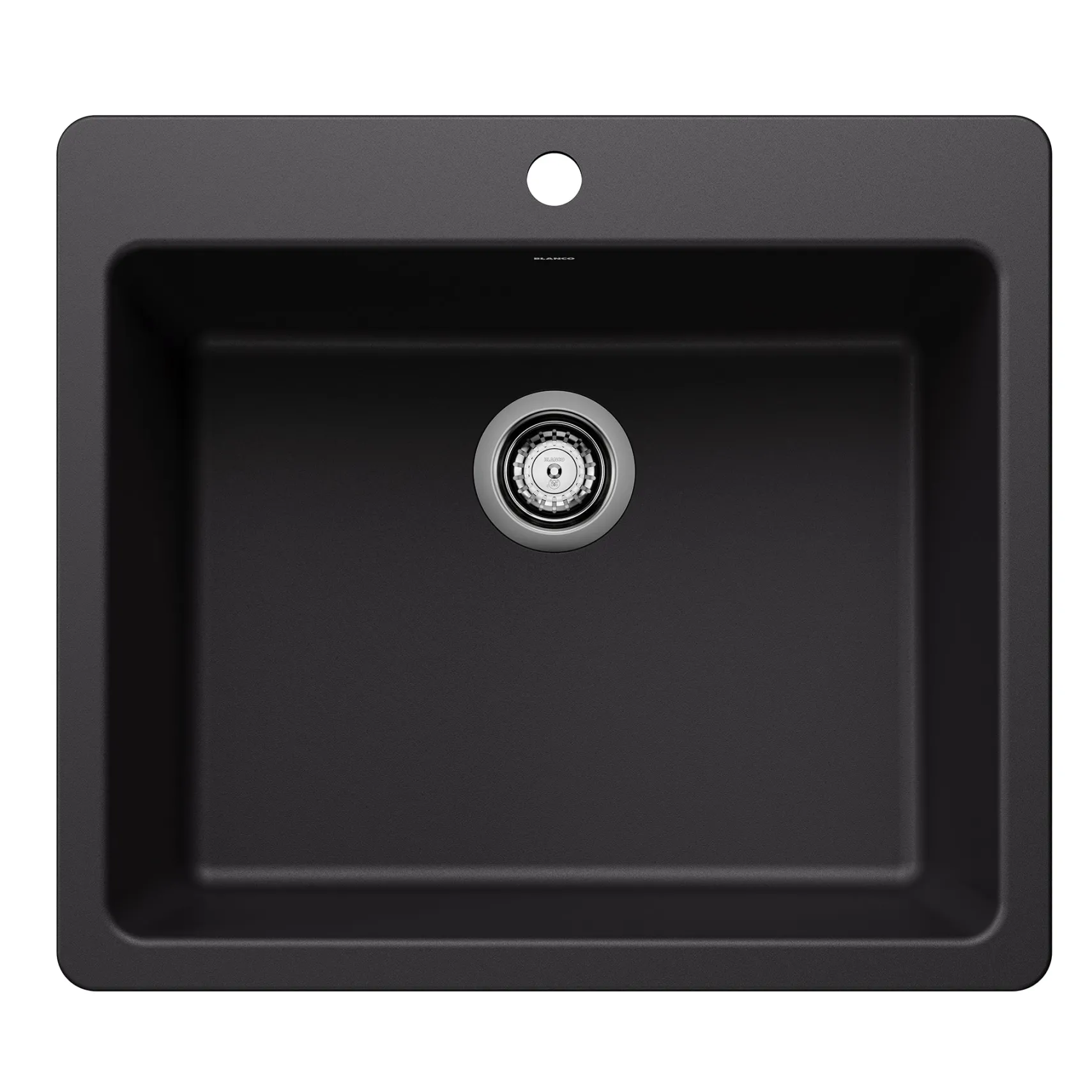 Blanco Liven 25" Dual Mount Silgranit Kitchen Sink, Coal Black, 1 Faucet Hole, 443218