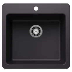 Blanco Liven 21" Dual Mount Silgranit Kitchen Sink, Coal Black, 1 Faucet Hole, 443226