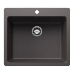 Blanco Liven 25" Dual Mount Silgranit Kitchen Sink, Cinder, 1 Faucet Hole, 443220