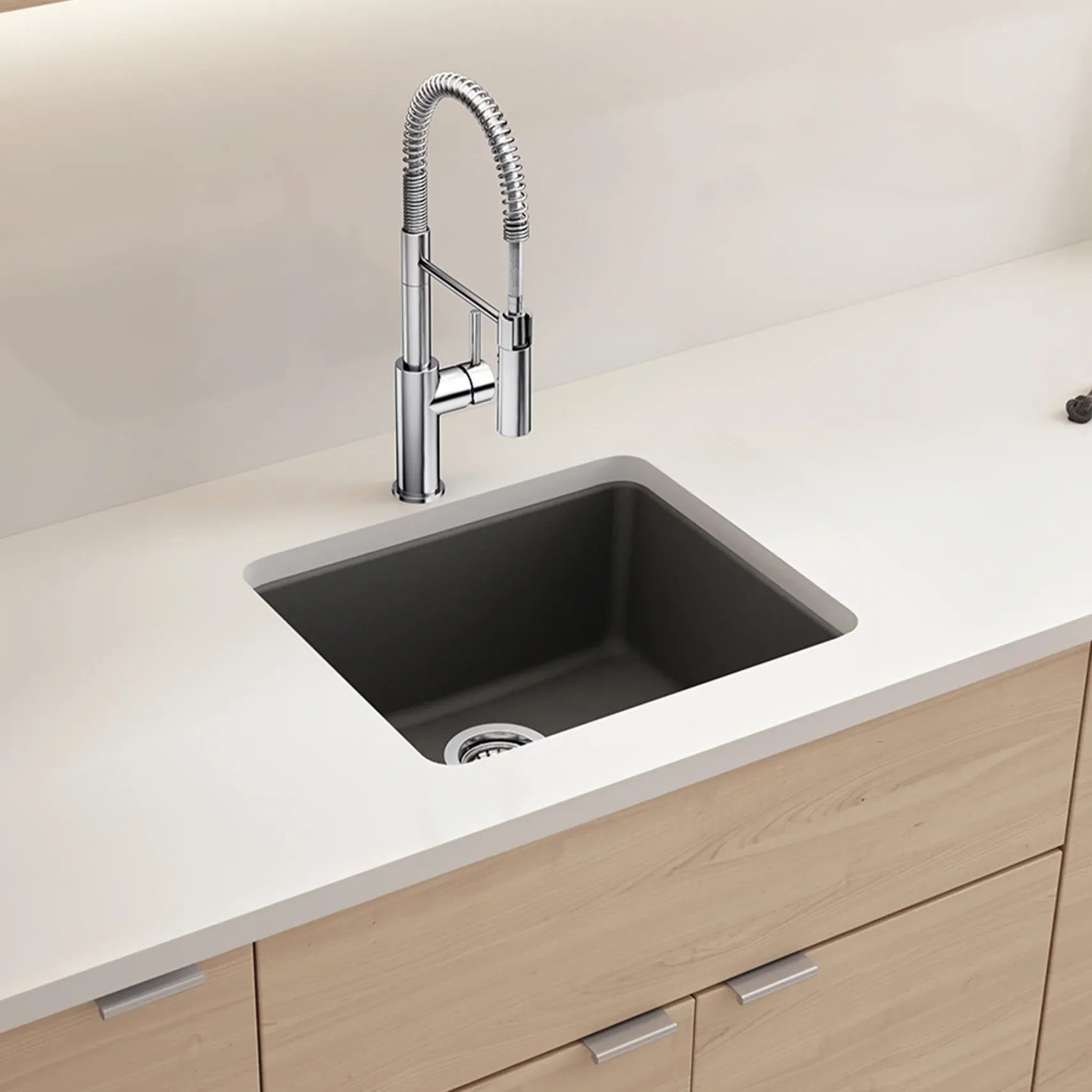 Blanco Liven 21" Dual Mount Silgranit Kitchen Sink, Cinder, 1 Faucet Hole, 443228
