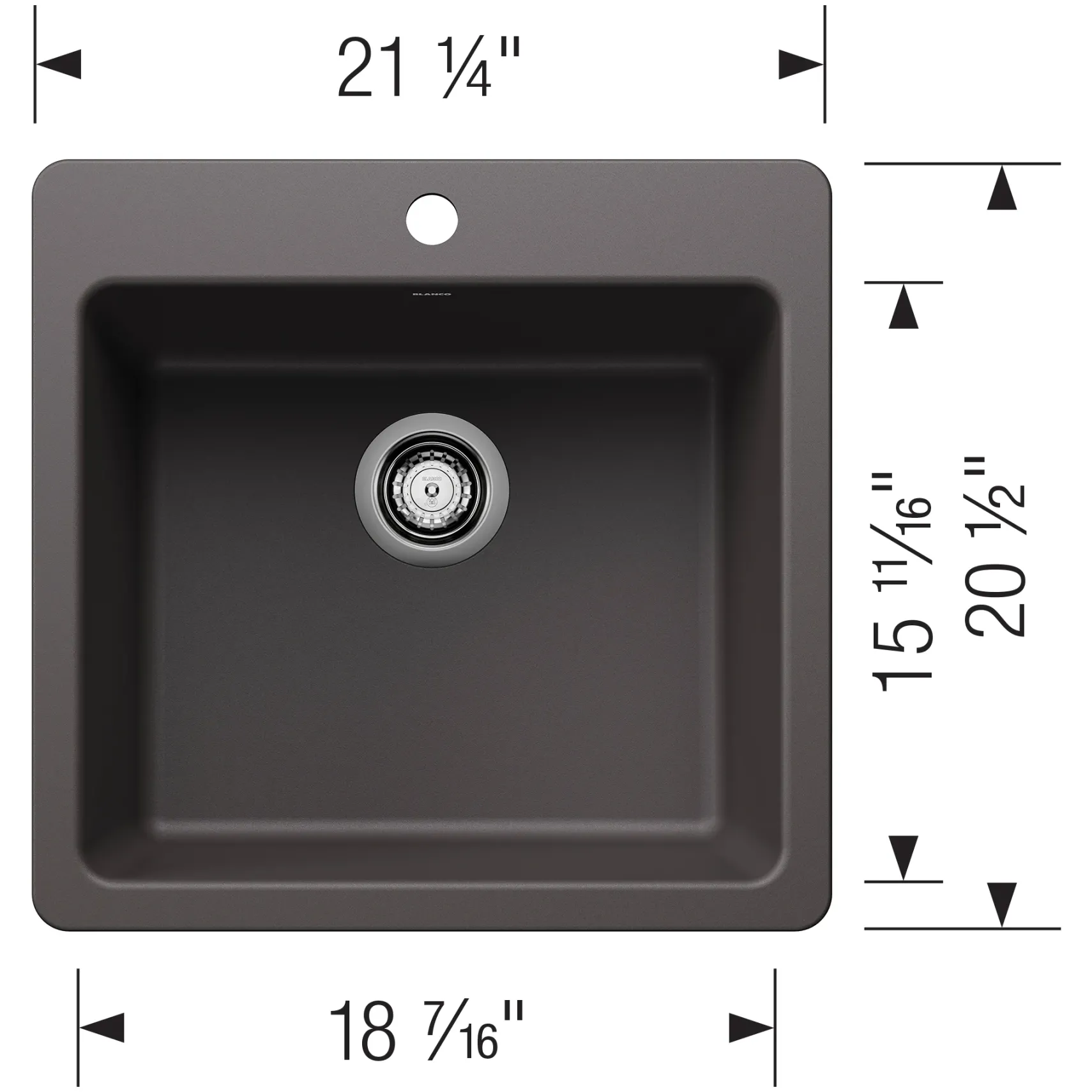 Blanco Liven 21" Dual Mount Silgranit Kitchen Sink, Cinder, 1 Faucet Hole, 443228