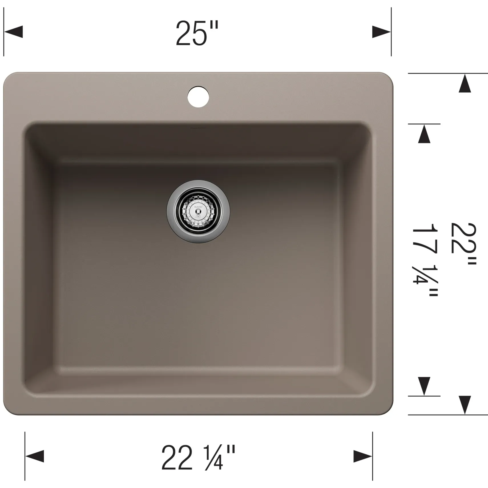 Blanco Liven 25" Dual Mount Silgranit Kitchen Sink, Truffle, 1 Faucet Hole, 443222