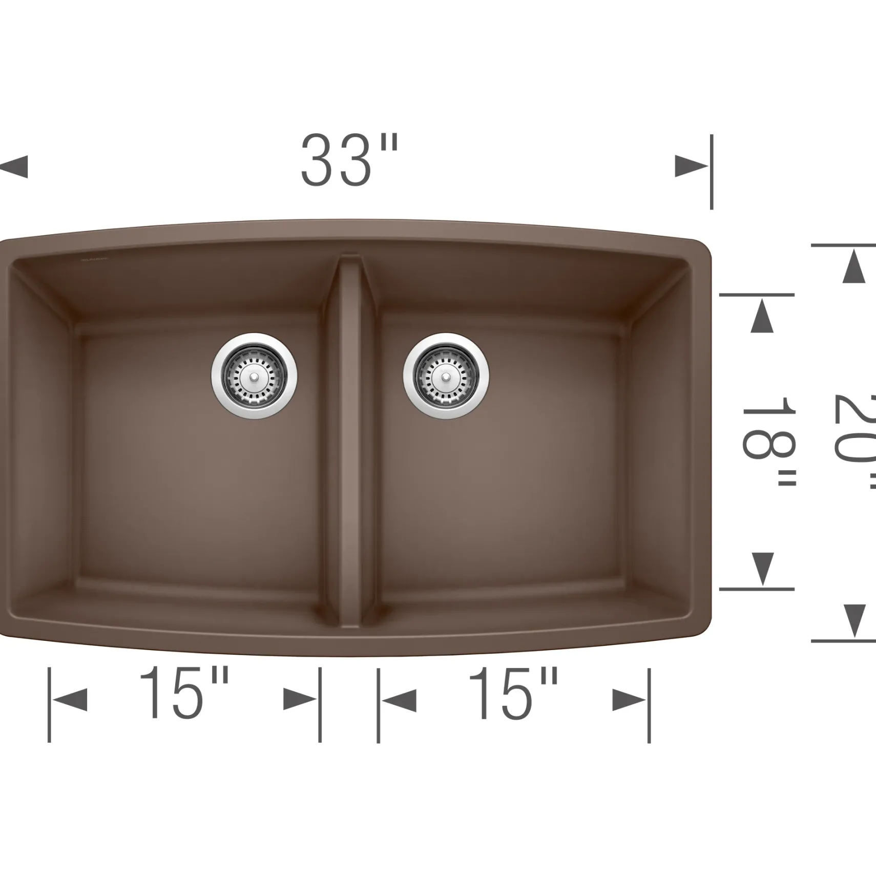 Blanco Performa 33" Undermount Granite Composite Kitchen Sink, Silgranit, 50/50 Double Bowl, Cafe, 440068