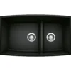 Blanco Performa 33" Undermount Granite Composite Kitchen Sink, Silgranit, 60/40 Double Bowl, Coal Black, 442939