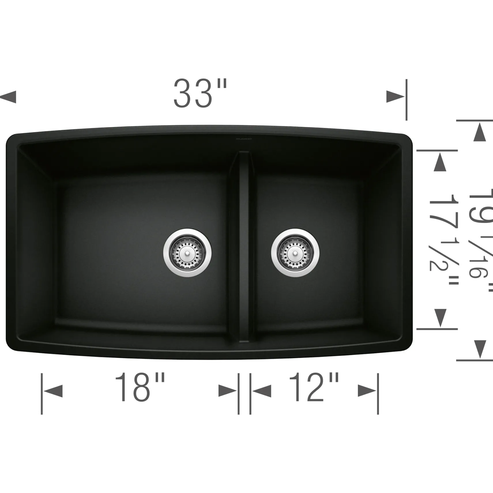 Blanco Performa 33" Undermount Granite Composite Kitchen Sink, Silgranit, 60/40 Double Bowl, Coal Black, 442939