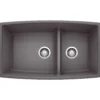 Blanco Performa 33" Undermount Granite Composite Kitchen Sink, Silgranit, 60/40 Double Bowl, Cinder, 441474