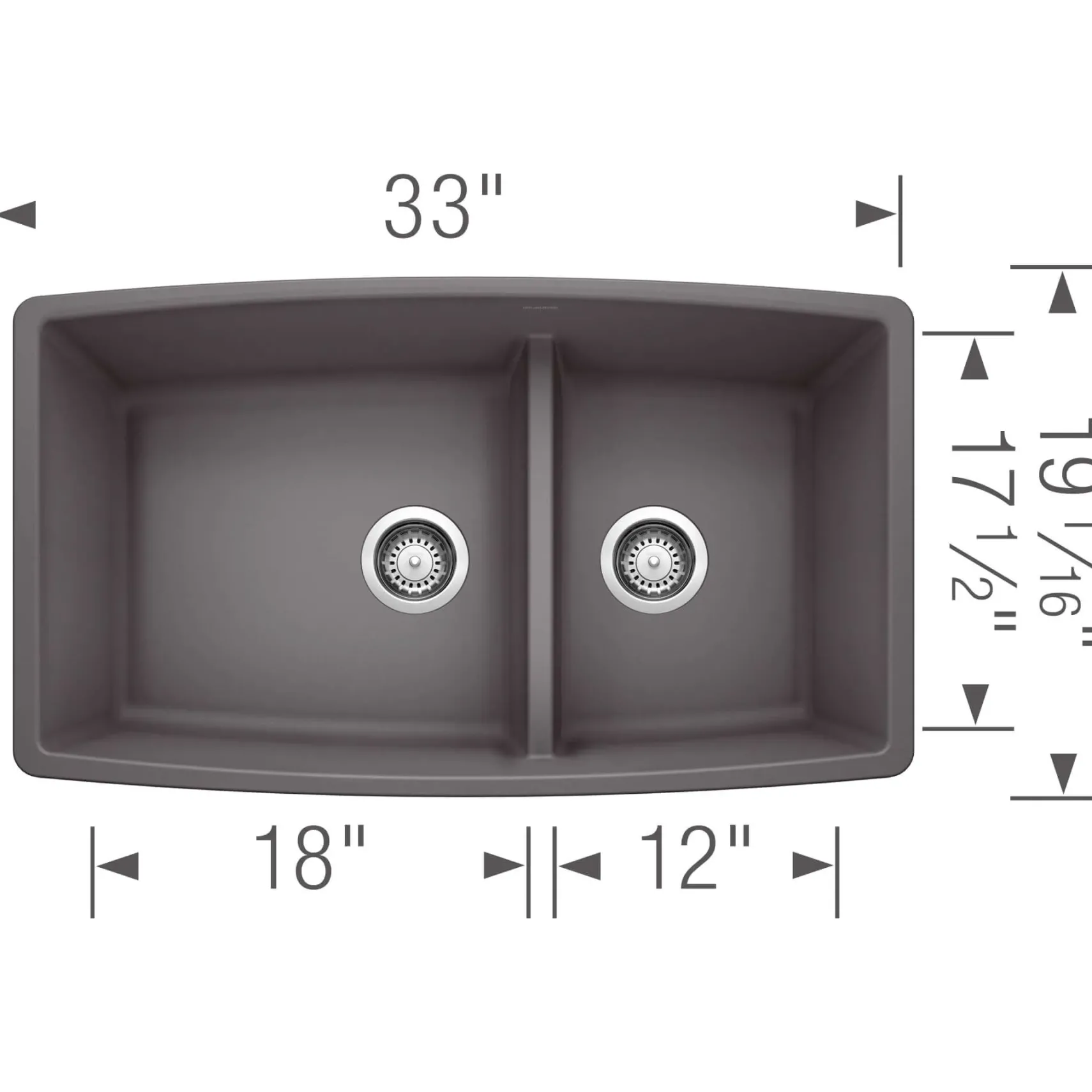 Blanco Performa 33" Undermount Granite Composite Kitchen Sink, Silgranit, 60/40 Double Bowl, Cinder, 441474