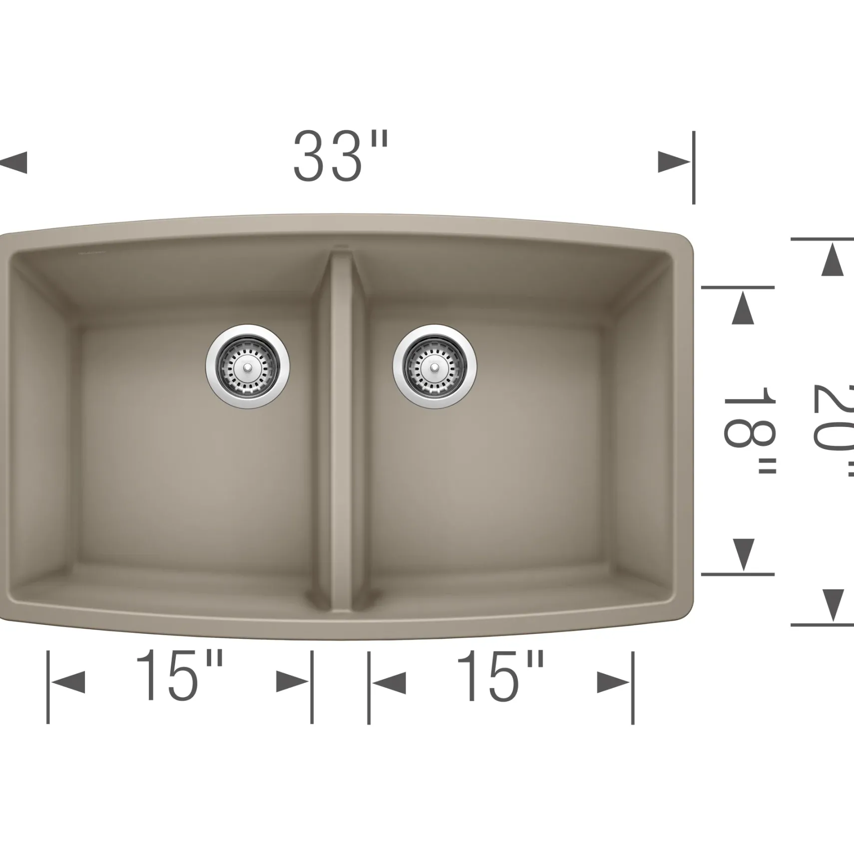Blanco Performa 33" Undermount Granite Composite Kitchen Sink, Silgranit, 50/50 Double Bowl, Truffle, 441290