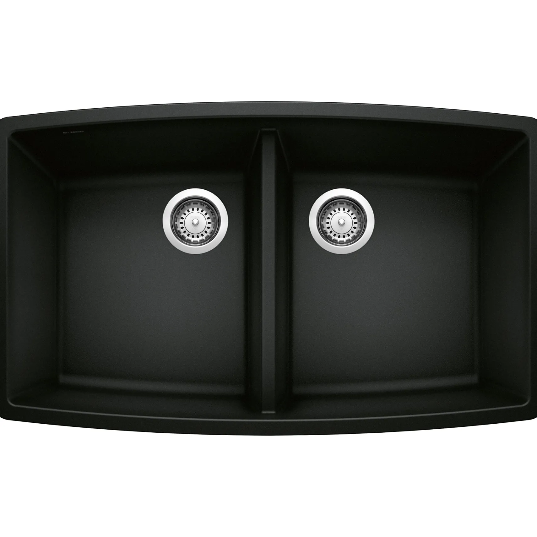 Blanco Performa 33" Undermount Granite Composite Kitchen Sink, Silgranit, 50/50 Double Bowl, Coal Black, 442937