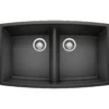 Blanco Performa 33" Undermount Granite Composite Kitchen Sink, Silgranit, 50/50 Double Bowl, Anthracite, 440069