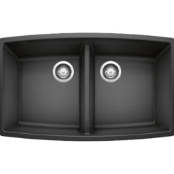 Blanco Performa 33" Undermount Granite Composite Kitchen Sink, Silgranit, 50/50 Double Bowl, Anthracite, 440069