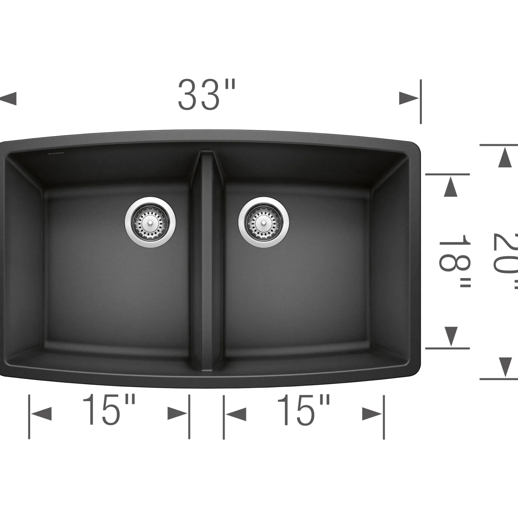 Blanco Performa 33" Undermount Granite Composite Kitchen Sink, Silgranit, 50/50 Double Bowl, Anthracite, 440069