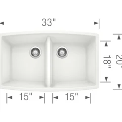 Blanco Performa 33" Undermount Granite Composite Kitchen Sink, Silgranit, 50/50 Double Bowl, White, 440071