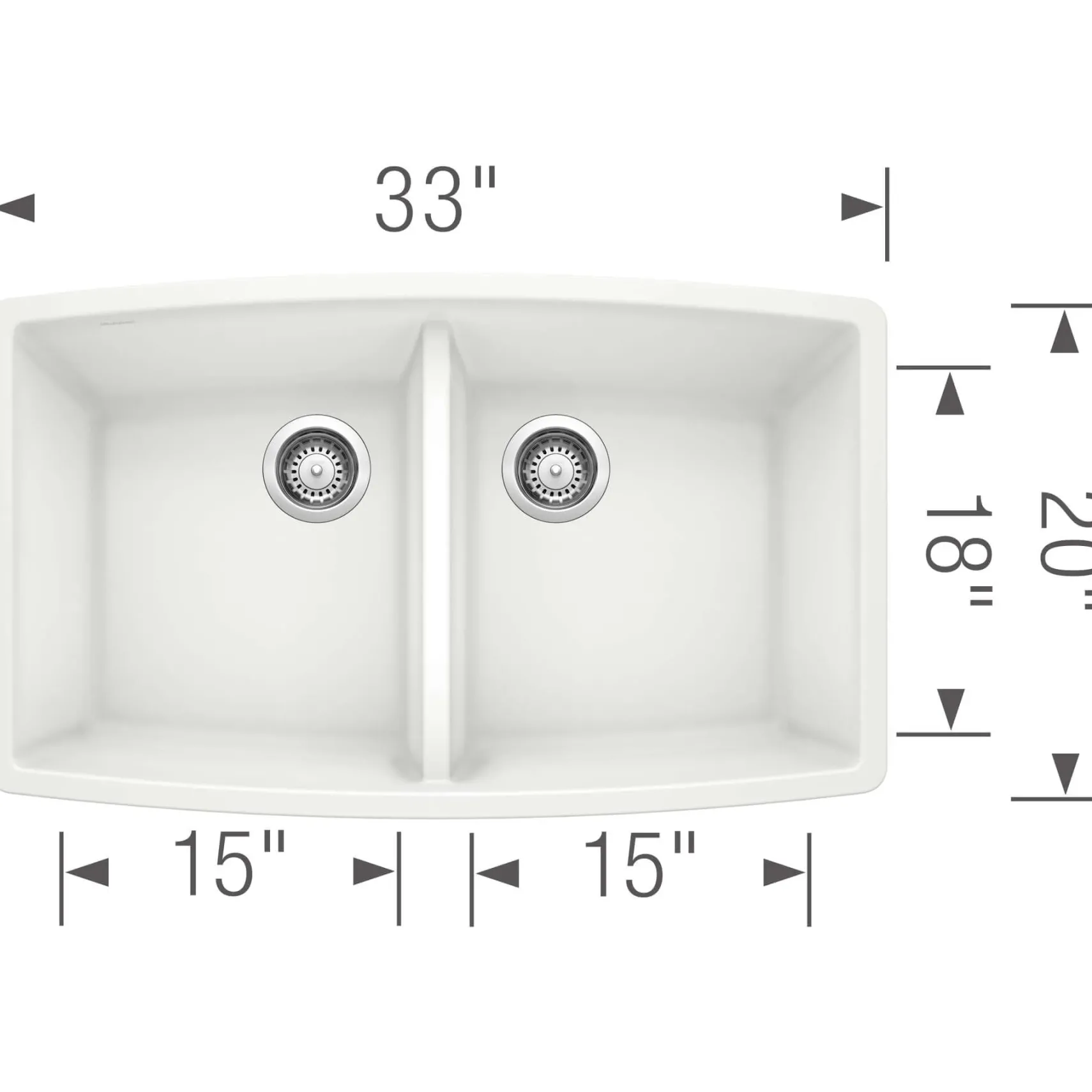 Blanco Performa 33" Undermount Granite Composite Kitchen Sink, Silgranit, 50/50 Double Bowl, White, 440071