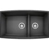 Blanco Performa 33" Undermount Granite Composite Kitchen Sink, Silgranit, 60/40 Double Bowl, Anthracite, 441312