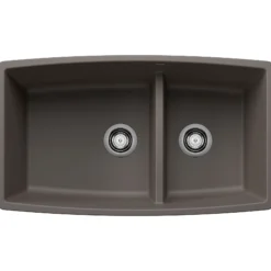 Blanco Performa 33" Undermount Silgranit Kitchen Sink, 60/40 Double Bowl, Volcano Gray, No Faucet Hole, 443125