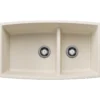 Blanco Performa 33" Undermount Silgranit Kitchen Sink, 60/40 Double Bowl, Soft White, No Faucet Hole, 443088