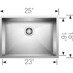 Blanco Precision 25" Undermount Stainless Steel Kitchen Sink, 18 Gauge, Satin Polish, 515819