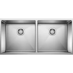 Blanco Precision 37" Undermount Stainless Steel Kitchen Sink, 50/50 Double Bowl, 18 Gauge, Satin Polish, 516219