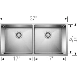 Blanco Precision 37" Undermount Stainless Steel Kitchen Sink, 50/50 Double Bowl, 18 Gauge, Satin Polish, 516219