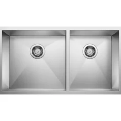 Blanco Precision 33" Undermount Stainless Steel Kitchen Sink, 60/40 Double Bowl, 18 Gauge, Satin Polish, 515821
