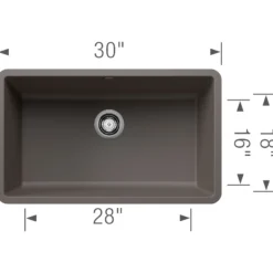 Blanco Precis 30" Undermount Granite Composite Kitchen Sink, Silgranit, Volcano Gray, 443120