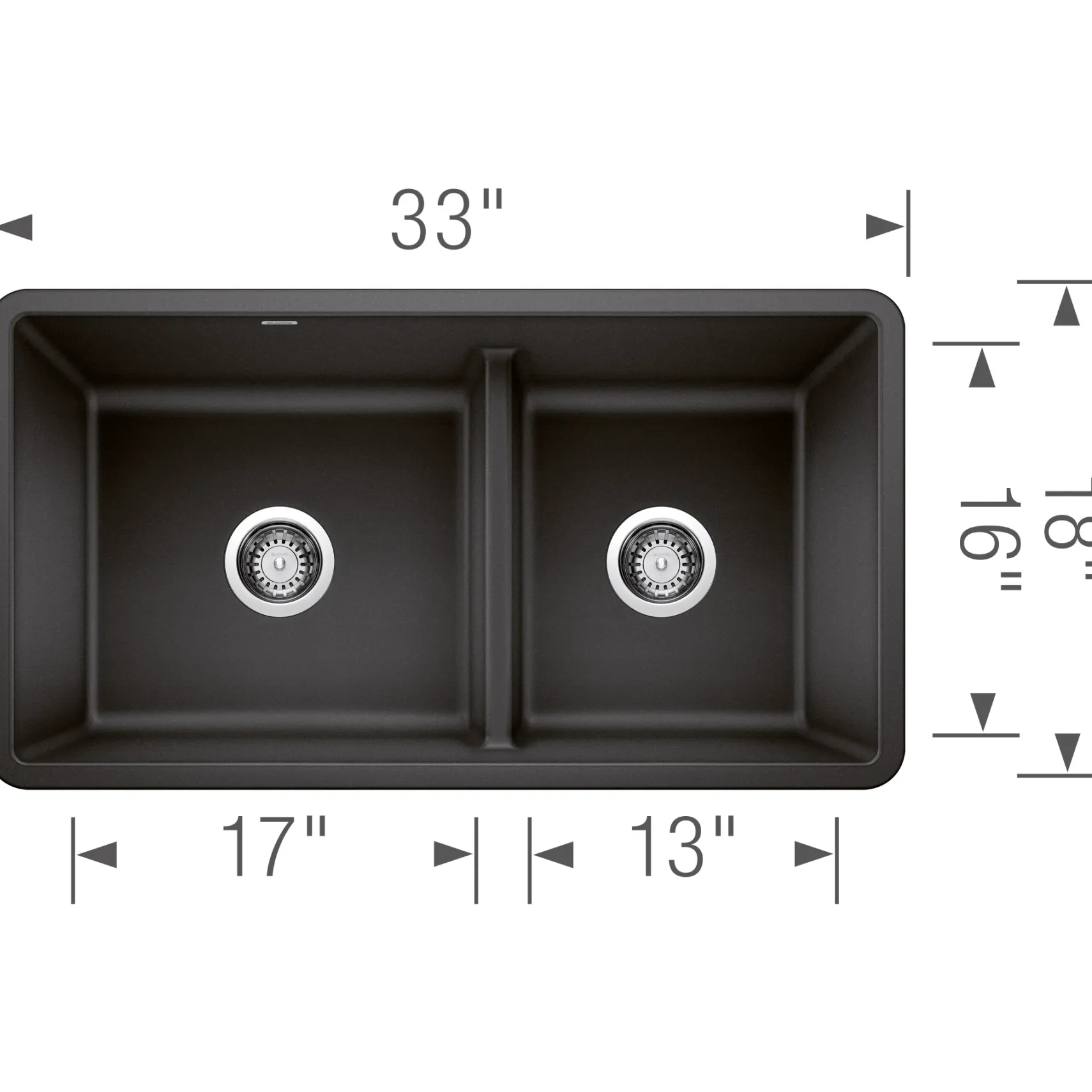 Blanco Precis 33" Undermount Granite Composite Kitchen Sink, Silgranit, 60/40 Double Bowl, Anthracite, 442525