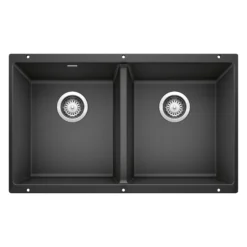 Blanco Precis 30" Undermount Granite Composite Kitchen Sink, Silgranit, 50/50 Double Bowl, Anthracite, 516322