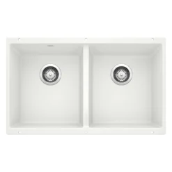 Blanco Precis 30" Undermount Granite Composite Kitchen Sink, Silgranit, 50/50 Double Bowl, White, 516320