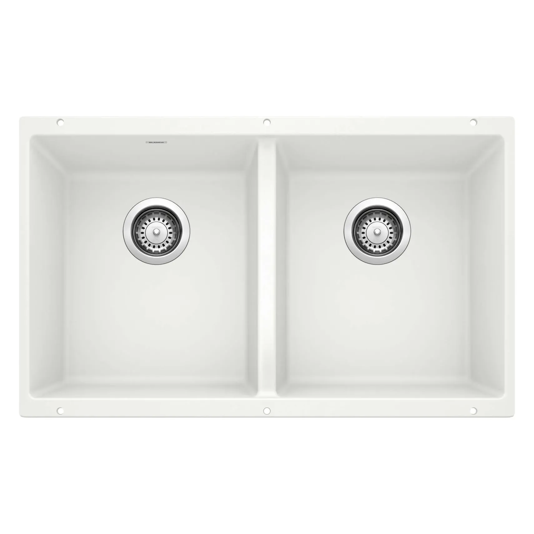 Blanco Precis 30" Undermount Granite Composite Kitchen Sink, Silgranit, 50/50 Double Bowl, White, 516320