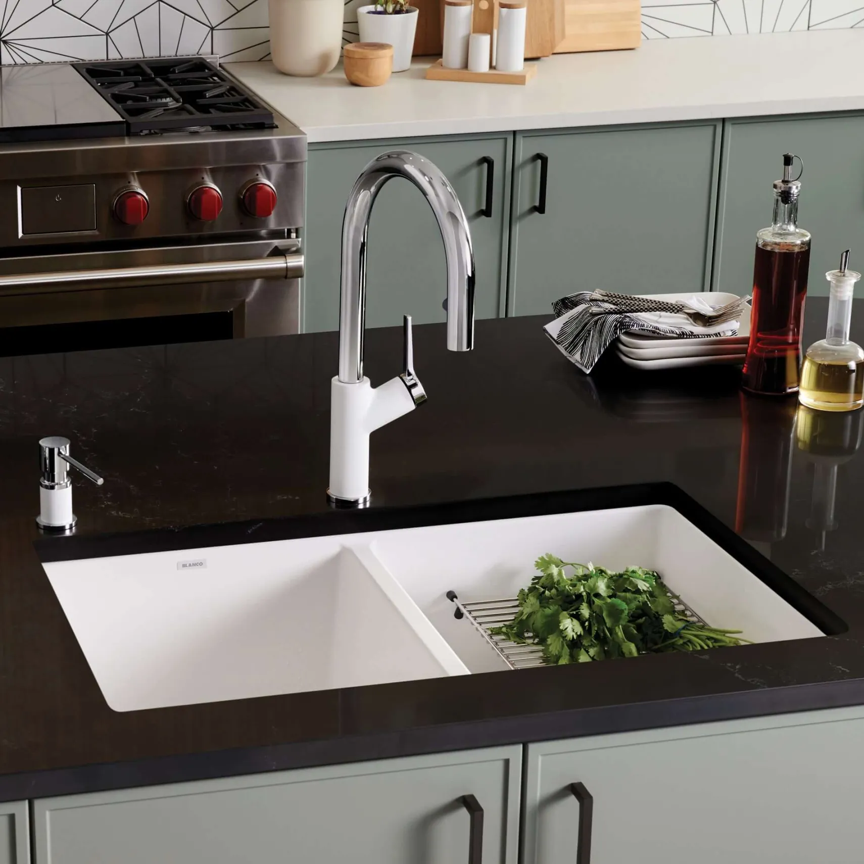 Blanco Precis 30" Undermount Granite Composite Kitchen Sink, Silgranit, 50/50 Double Bowl, White, 516320