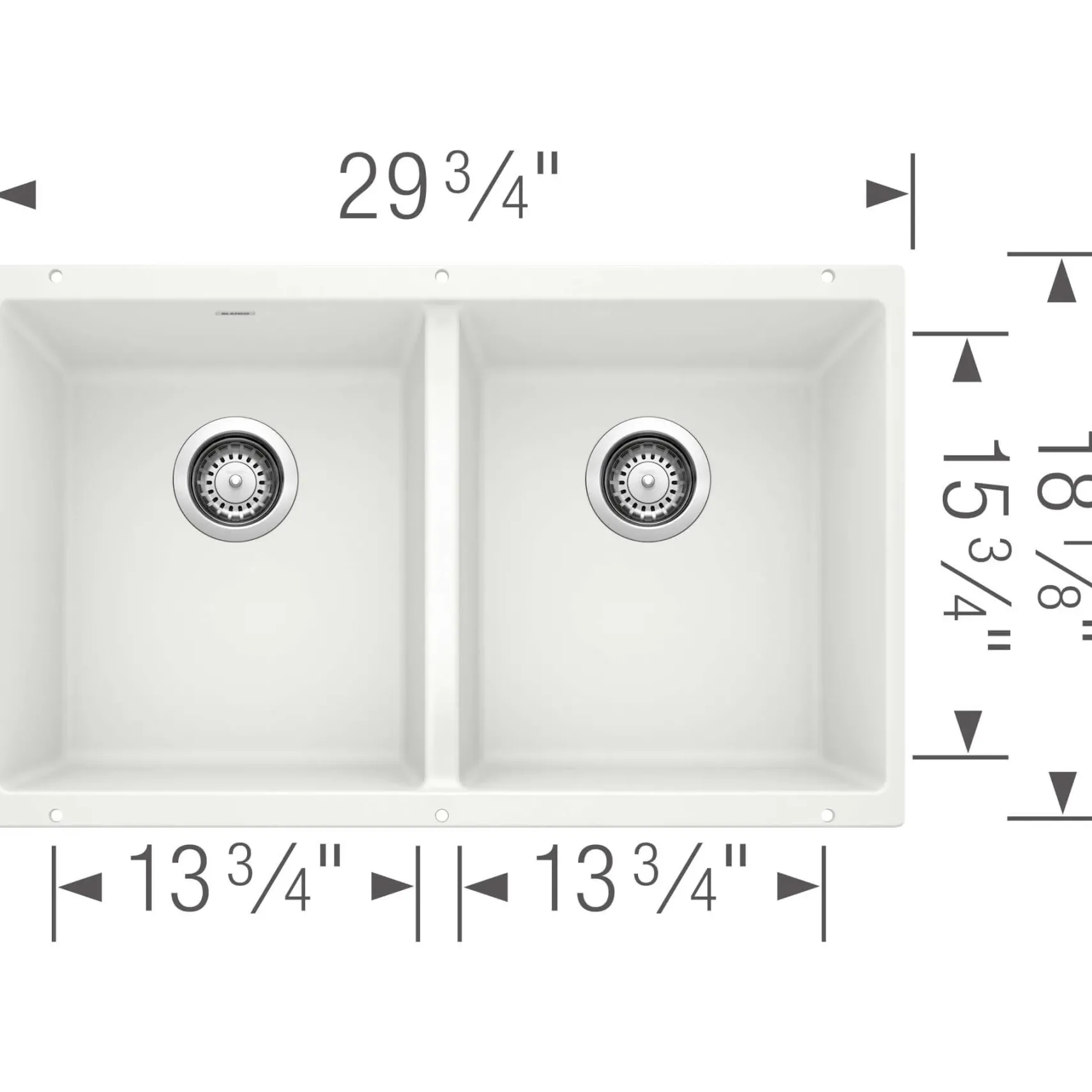Blanco Precis 30" Undermount Granite Composite Kitchen Sink, Silgranit, 50/50 Double Bowl, White, 516320