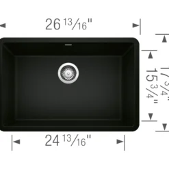 Blanco Precis 27" Undermount Granite Composite Kitchen Sink, Silgranit, Coal Black, 442930