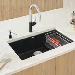 Blanco Precis 29" Undermount Granite Composite Kitchen Sink, Silgranit, Coal Black, 442934