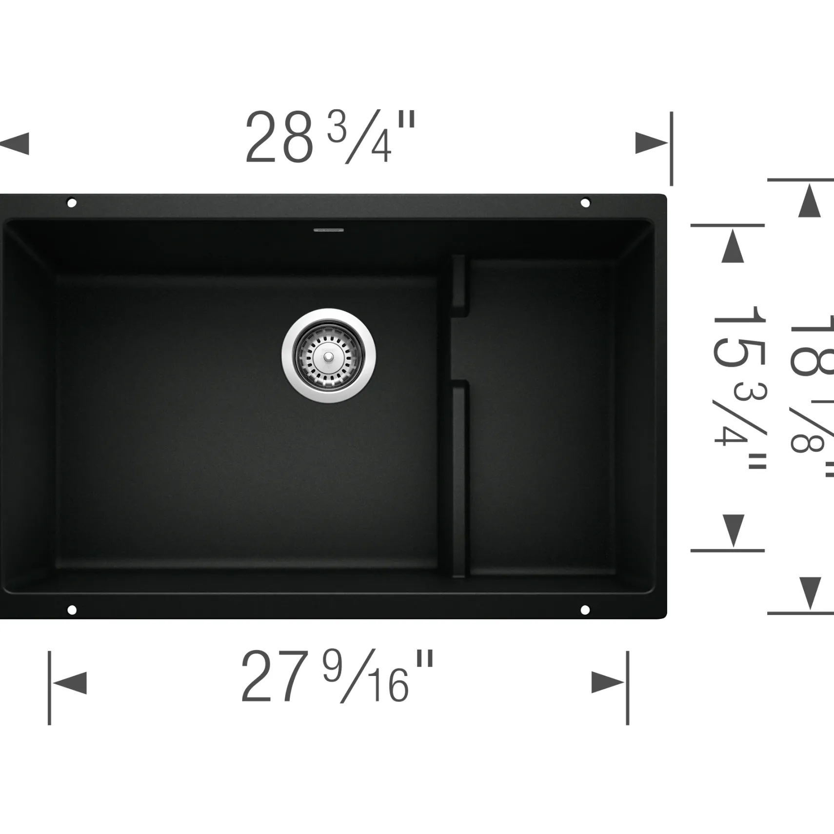 Blanco Precis 29" Undermount Granite Composite Kitchen Sink, Silgranit, Coal Black, 442934